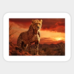 Cheetah Animal Wildlife Wilderness Colorful Realistic Illustration Sticker